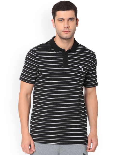 

Puma Men Black & White Striped Polo Collar T-shirt