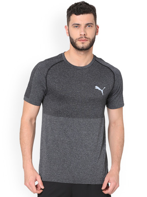 

Puma Men Grey Colourblocked Round Neck evoKNIT Basic T-shirt