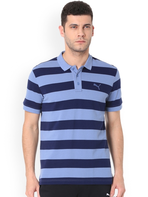 

Puma Men Blue Striped Polo Collar T-shirt