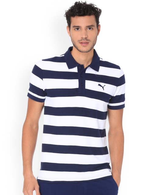 

Puma Men Blue & White Striped Polo Collar T-shirt