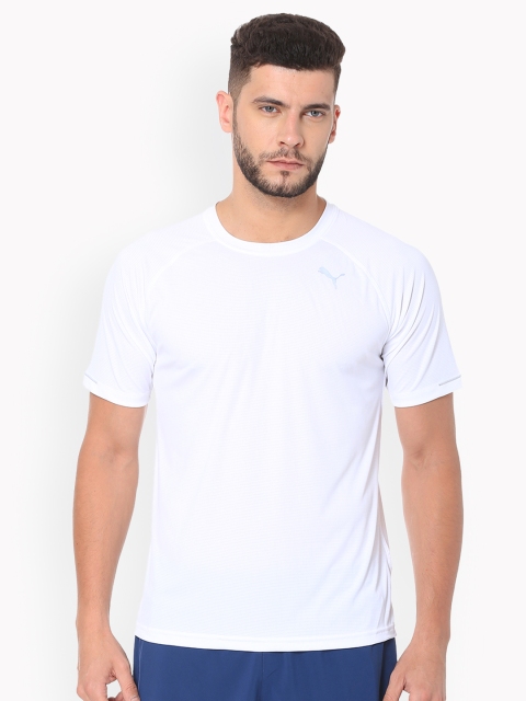 Puma Men White Solid Round Neck Core-Run S S Tee T-shirt