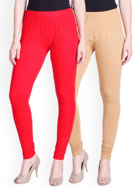 

LYRA Women Pack of 2 Churidar Leggings, Red