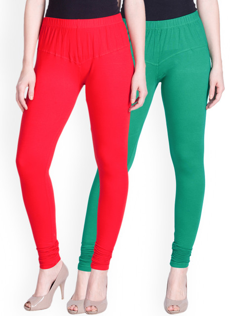 

LYRA Women Pack of 2 Churidar Leggings, Red
