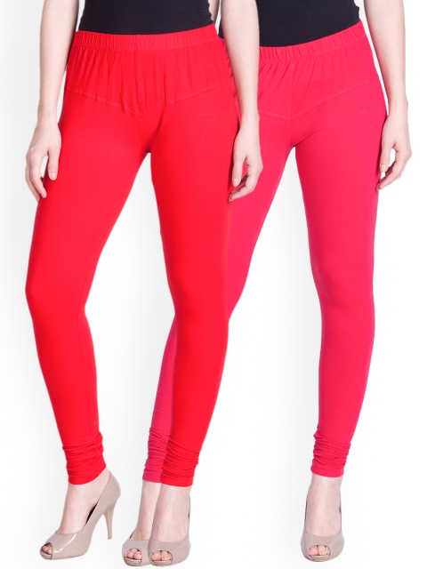 

LYRA Women Pack of 2 Churidar Leggings, Red