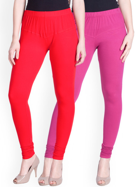 

LYRA Women Pack of 2 Churidar Leggings, Red
