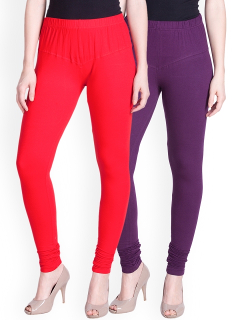 

LYRA Women Pack of 2 Churidar Leggings, Red