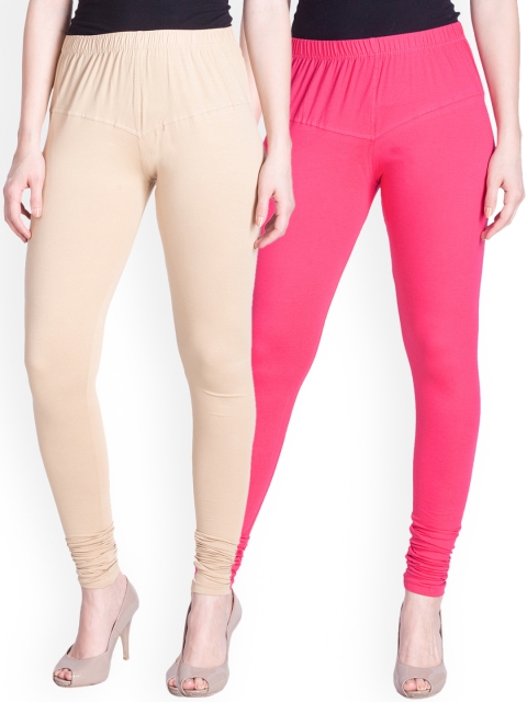 

LYRA Pack of 2 Beige & Pink Churidar Leggings