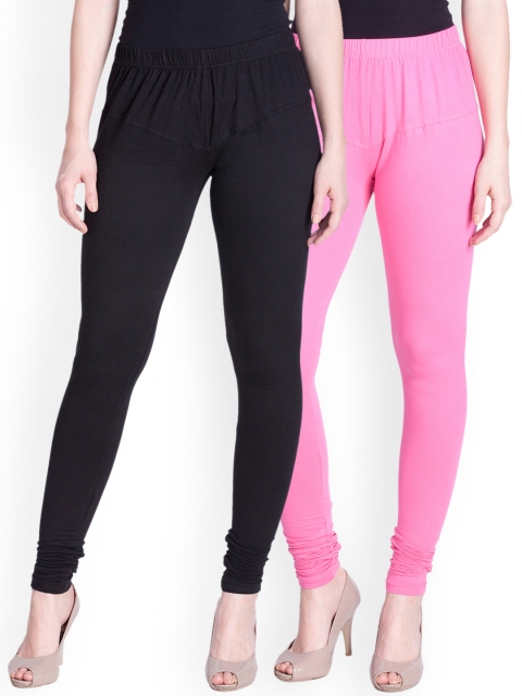 

LYRA Women Pack of 2 Black & Pink Churidar Leggings