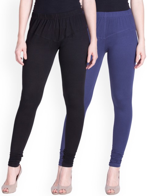 

LYRA Women Pack of 2 Black & Blue Churidar Leggings