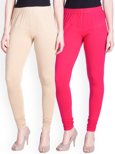 

LYRA Women Pack of 2 Beige & Pink Churidar Leggings