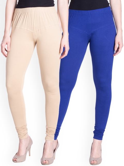 

LYRA Women Pack of 2 Beige & Blue Churidar Leggings