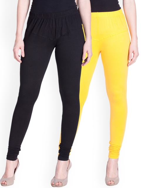 

LYRA Women Pack of 2 Black & Yellow Churidar Leggings