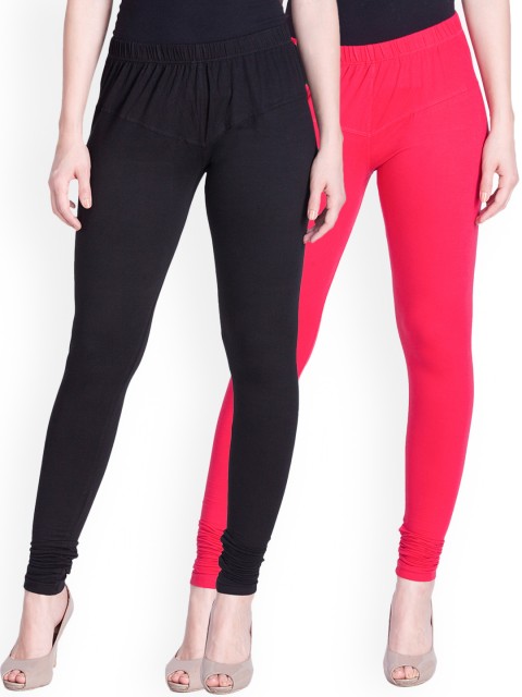 

LYRA Women Pack of 2 Black & Red Churidar Leggings