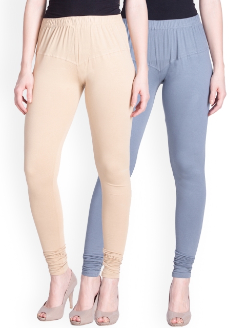 

LYRA Women Pack of 2 Beige & Grey Churidar Leggings