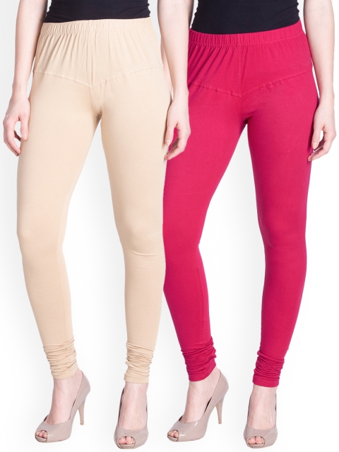 

LYRA Women Pack of 2 Beige & Pink Churidar Leggings