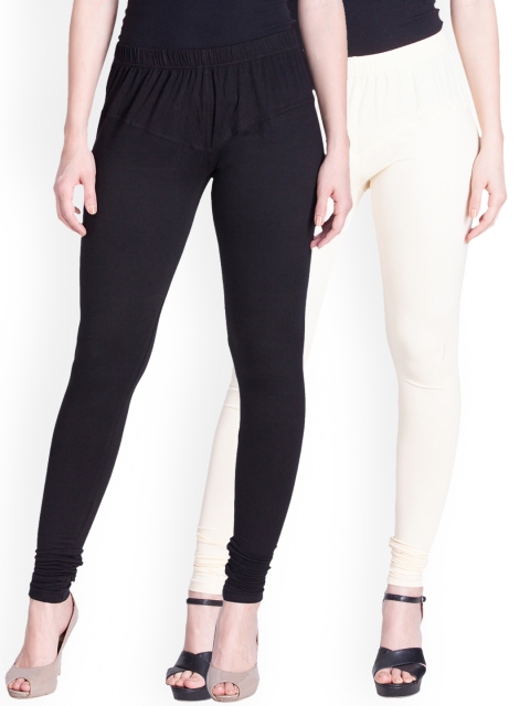 

LYRA Women Pack of 2 Black & Cream-Coloured Churidar Leggings