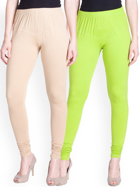 

LYRA Women Pack of 2 Beige & Lime Green Churidar Leggings