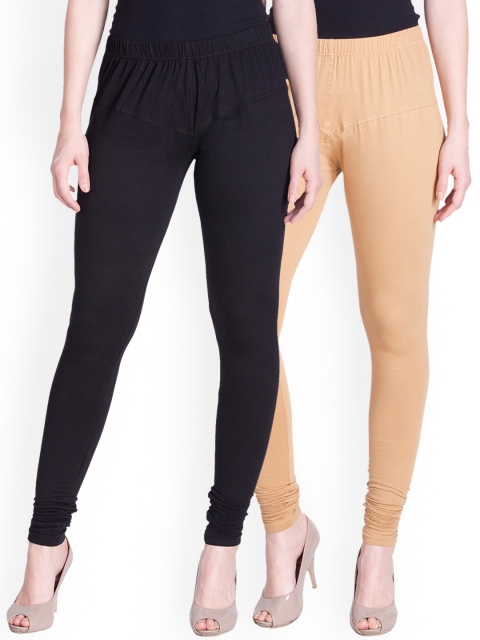 

LYRA Women Pack of 2 Black & Beige Churidar Leggings