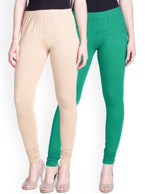 

LYRA Women Pack of 2 Beige & Green Churidar Leggings