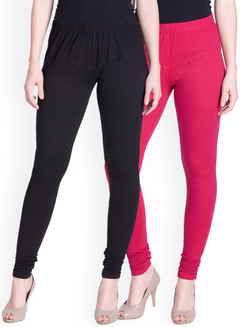 

LYRA Women Pack of 2 Pink & Black Churidar Leggings