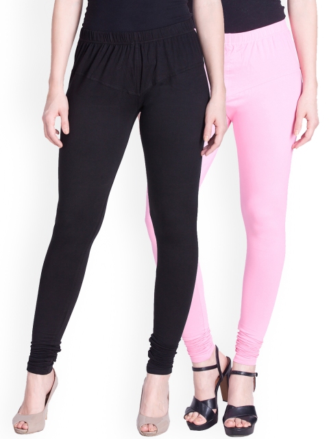 

LYRA Women Pack of 2 Black & Pink Churidar Leggings