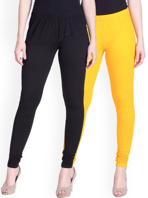 

LYRA Women Pack of 2 Yellow & Black Churidar Leggings