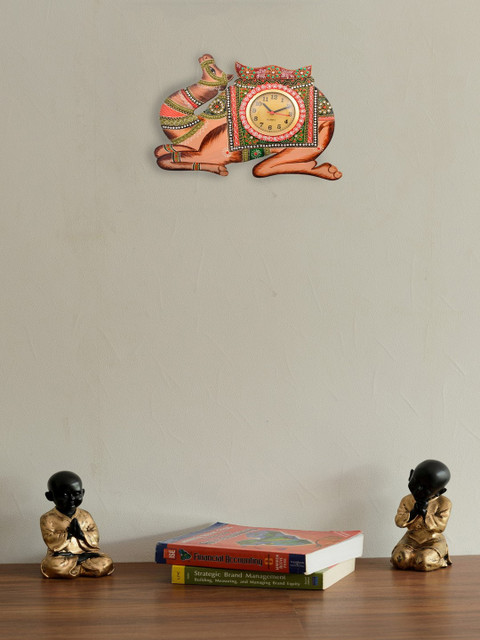 

eCraftIndia White Dial Brown & Green Printed 38.1cmx 1.27cm Handcrafted Wall Clock