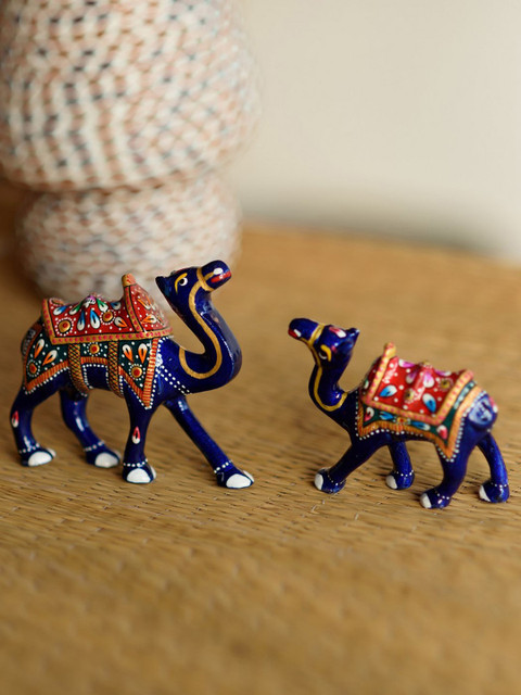 

eCraftIndia Set of 2 Meenakari Colorful Camels Figurine, Blue