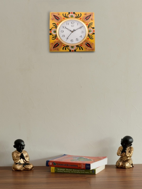 

eCraftIndia White Dial Yellow & Red Printed 30.48cmx1.27cm Handcrafted Wall Clock