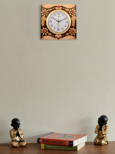 

eCraftIndia White Dial Brown & Red 30.48cmx1.27cm Handcrafted Wall Clock