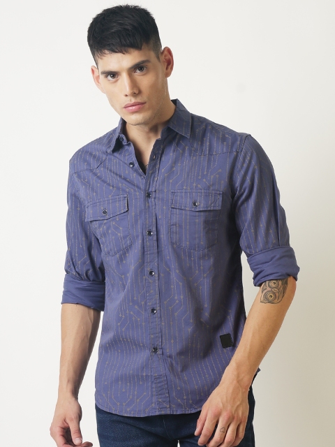 

Blue Saint Men Blue Manhattan Slim Fit Printed Casual Shirt