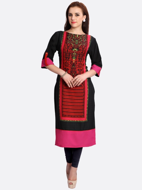 

shiloh Women Black & Red Printed Straight Kurta