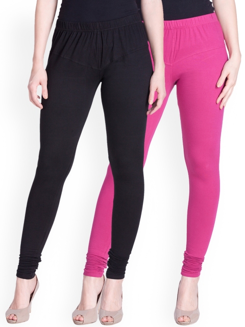 

LYRA Women Pack of 2 Black & Pink Churidar Leggings