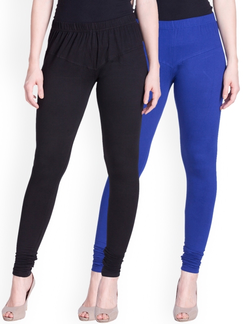 

LYRA Women Pack of 2 Blue & Black Churidar Leggings, Multi