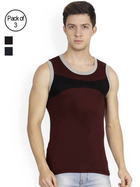 

Genx Men Pack of 3 Colourblocked Innerwear Vests 7718 ABD, Maroon