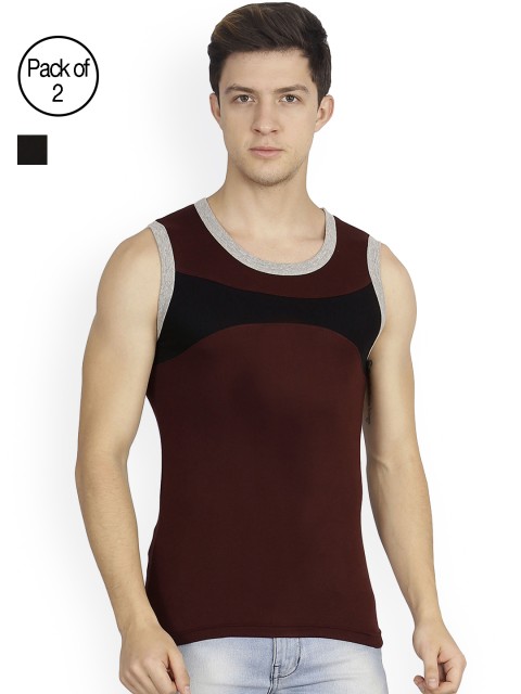

Genx Men Pack of 2 Colourblocked Innerwear Vests 7718 AD, Maroon