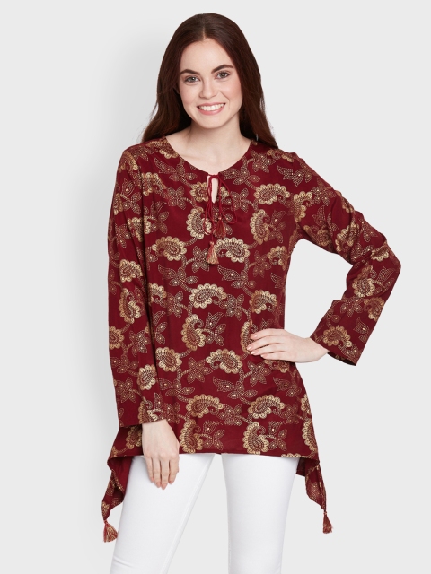 

Global Desi Women Maroon Printed Top