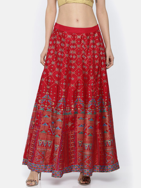 

Global Desi Women Red Printed Maxi Skirt