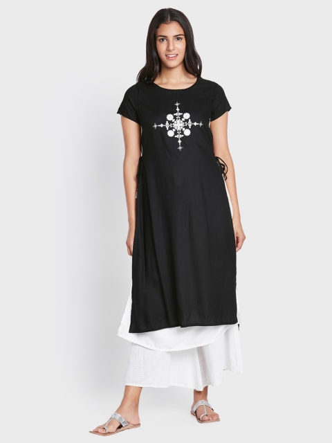 

Global Desi Women Black Embellished A-Line Layered Kurta