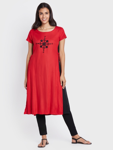

Global Desi Women Red Embellished A-Line Layered Kurta