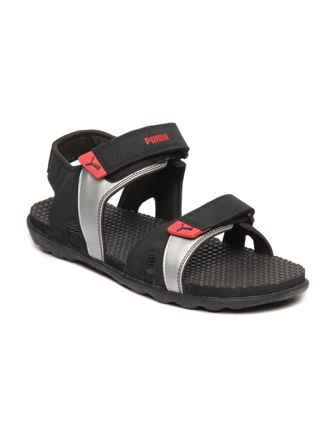

Puma Men Silver-Toned & Black Tauras Sports Sandals