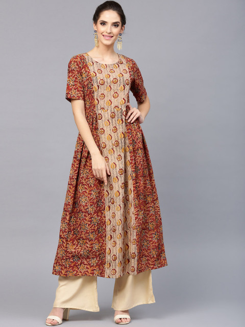 

AKS Women Maroon & Beige Printed A-Line Kurta