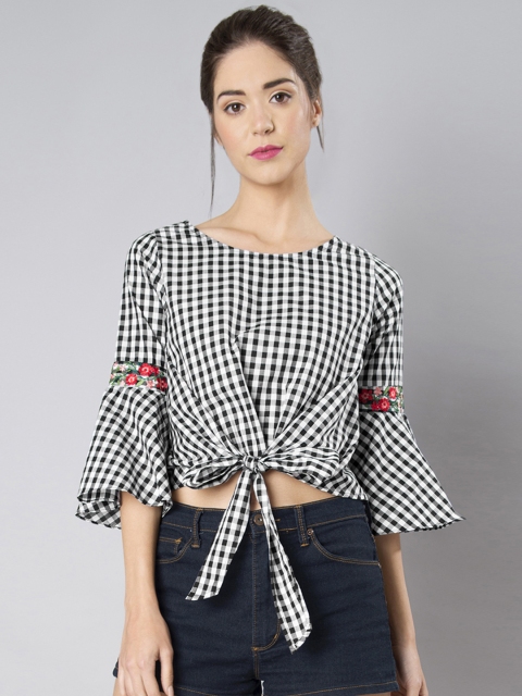 

FabAlley Women Black Checked Crop Top