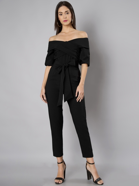 

FabAlley Black Solid Basic Off-Shoulder Jumpsuit