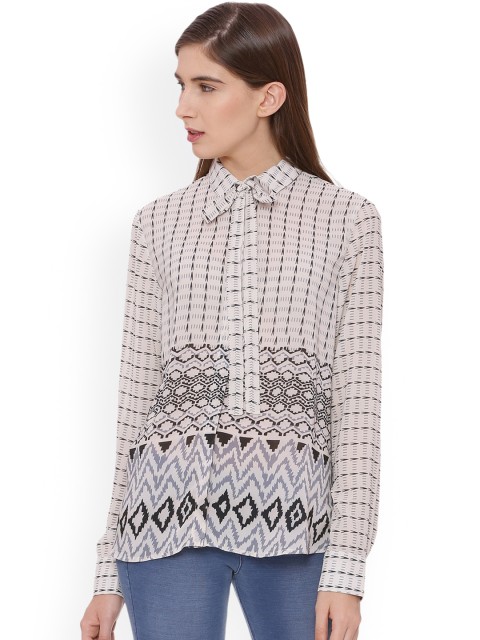 

Van Heusen Woman Off-White & Black Printed Casual Shirt
