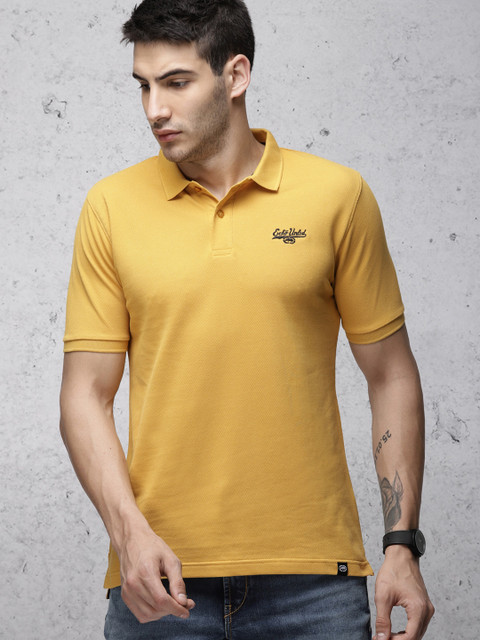 

Ecko Unltd Men Mustard Solid Polo Collar T-shirt