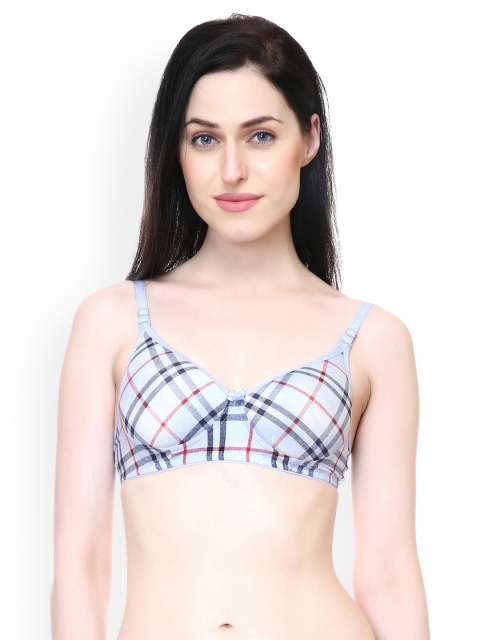 

Lady Lyka Blue Checked Non-Wired Lightly Padded T-shirt Bra CHECKMATE-BLU