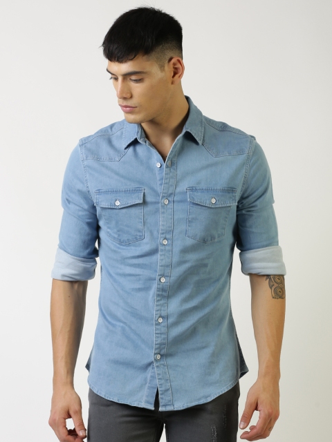 

Blue Saint Men Blue Muscle Slim Fit Solid Casual Shirt