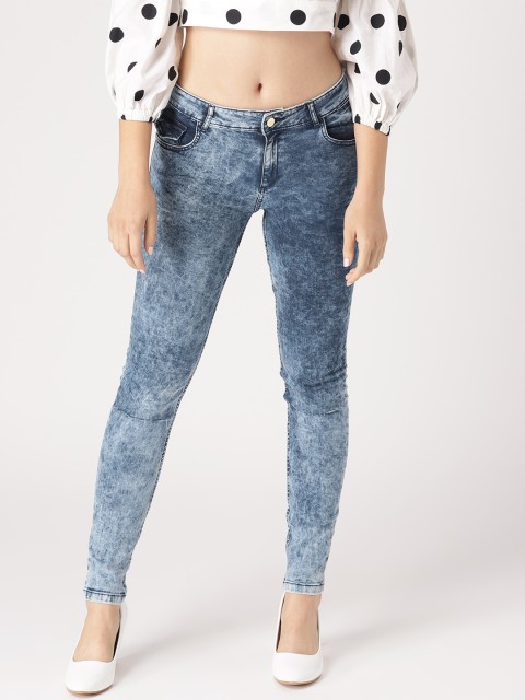 

DressBerry Women Blue Skinny Fit Mid-Rise Slash Knee Acid-Wash Stretchable Jeans