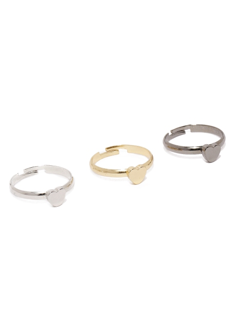 

Ayesha Set of 3 Metallic Heart Shaped Rings, Silver